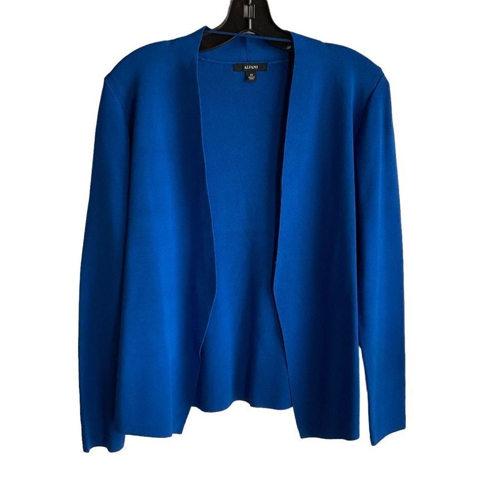 Alfani Cardigan Needle Knit Open Front Blue Long Sleeve Side Slits XS